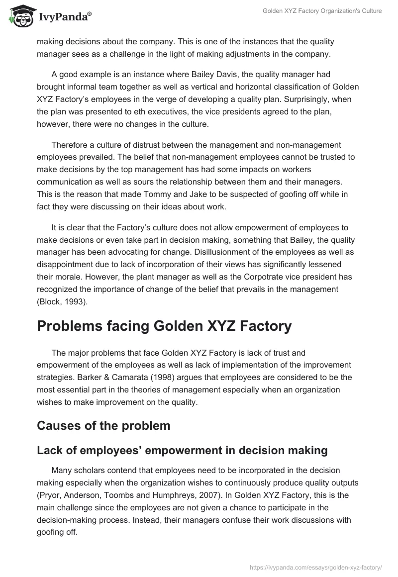 Golden XYZ Factory Organization's Culture. Page 2