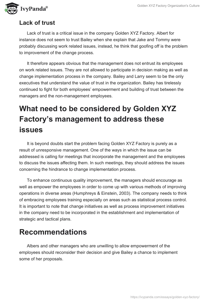 Golden XYZ Factory Organization's Culture. Page 3