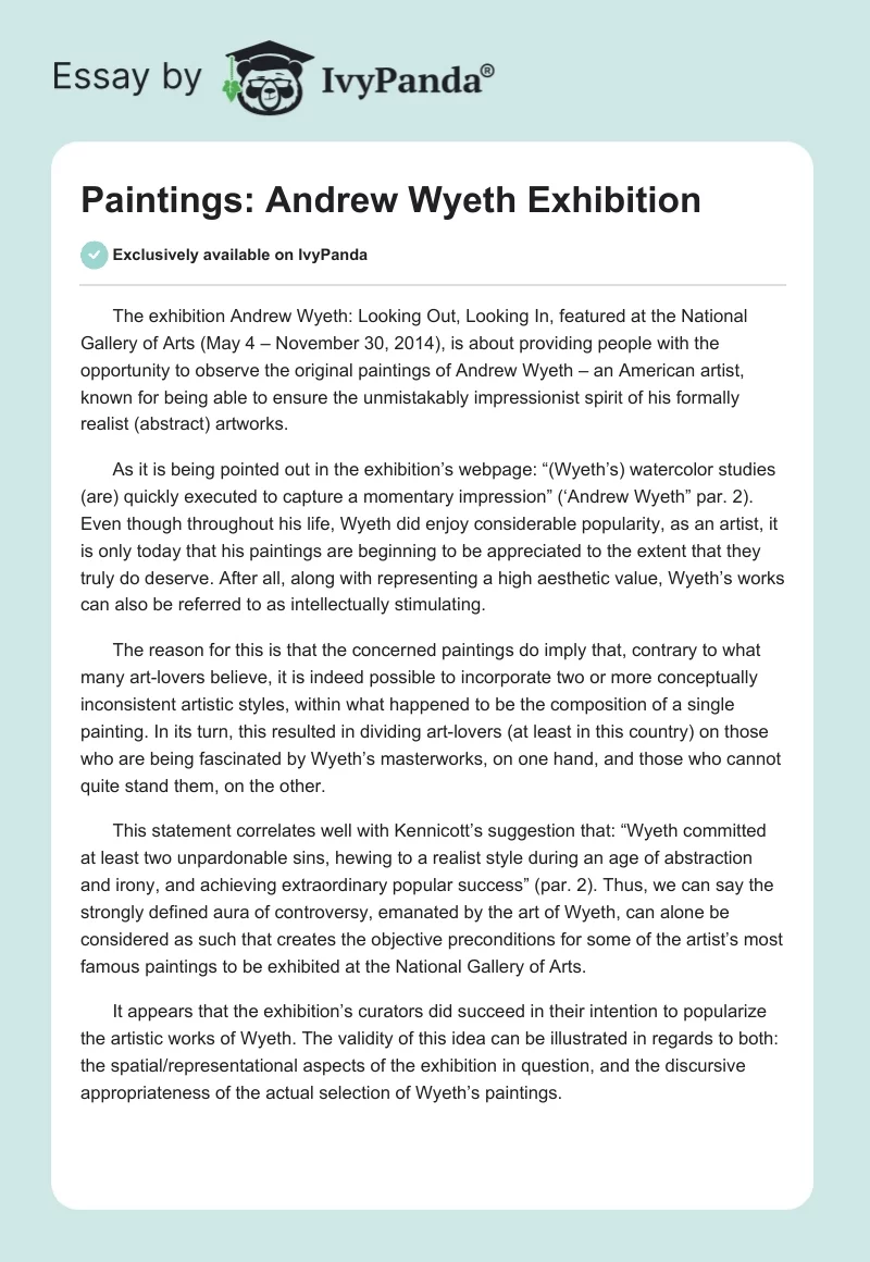 Paintings: Andrew Wyeth Exhibition. Page 1