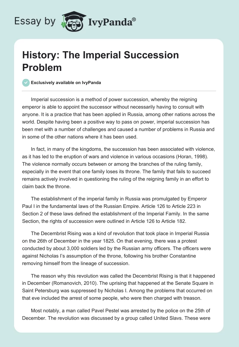History: The Imperial Succession Problem. Page 1