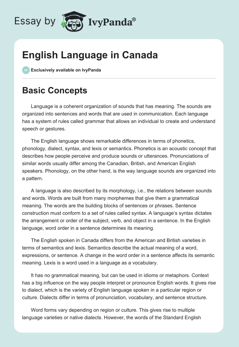 English Language in Canada. Page 1