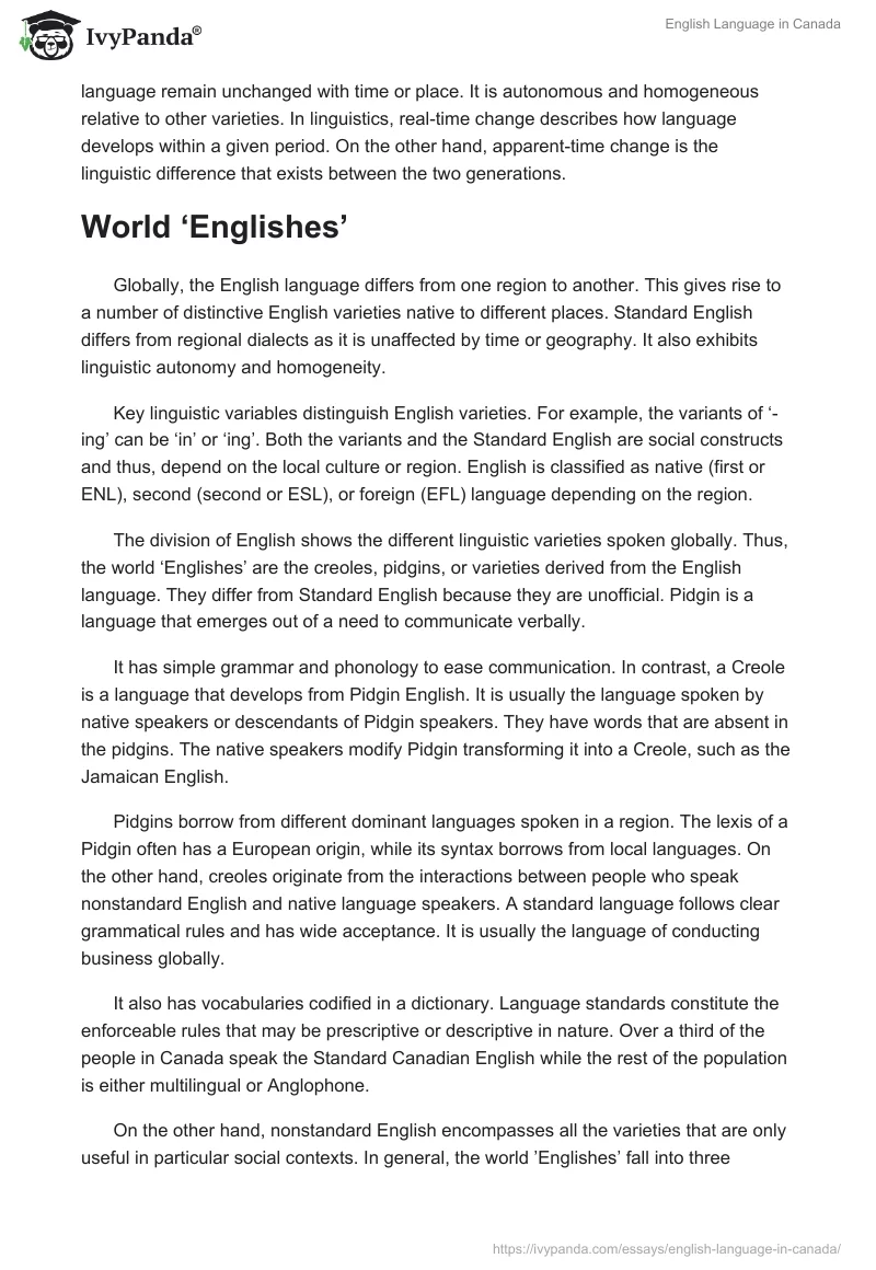 English Language in Canada. Page 2
