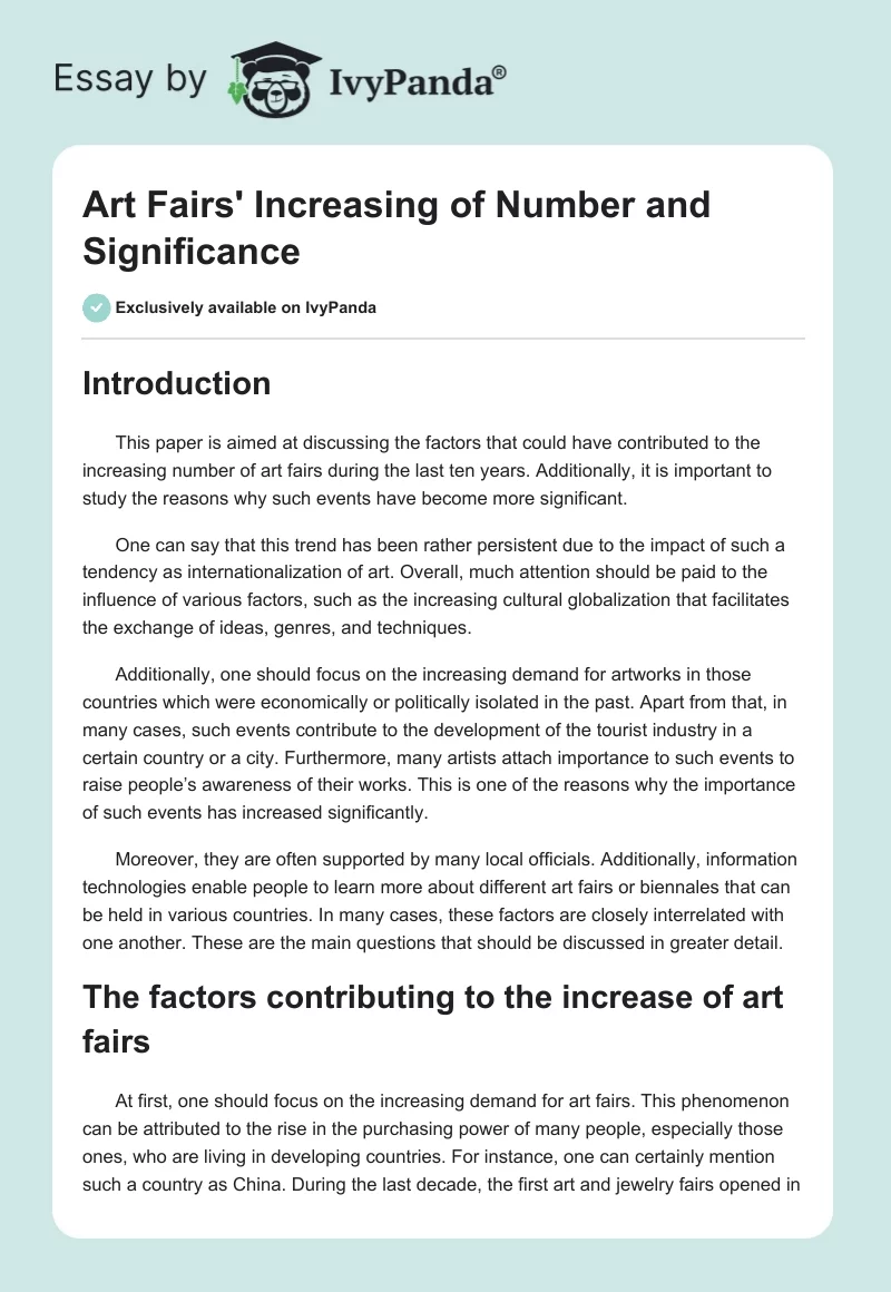 Art Fairs' Increasing of Number and Significance. Page 1