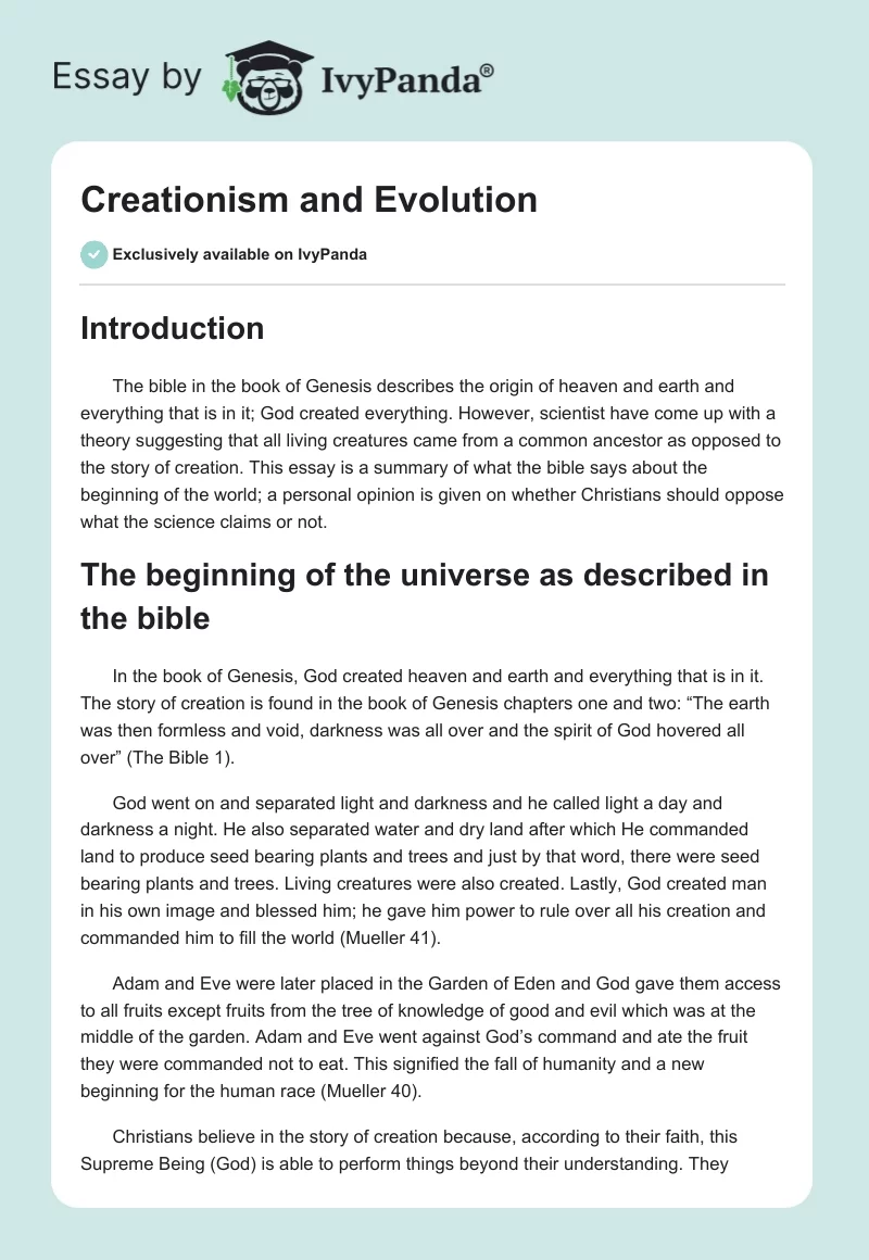 Creationism and Evolution. Page 1