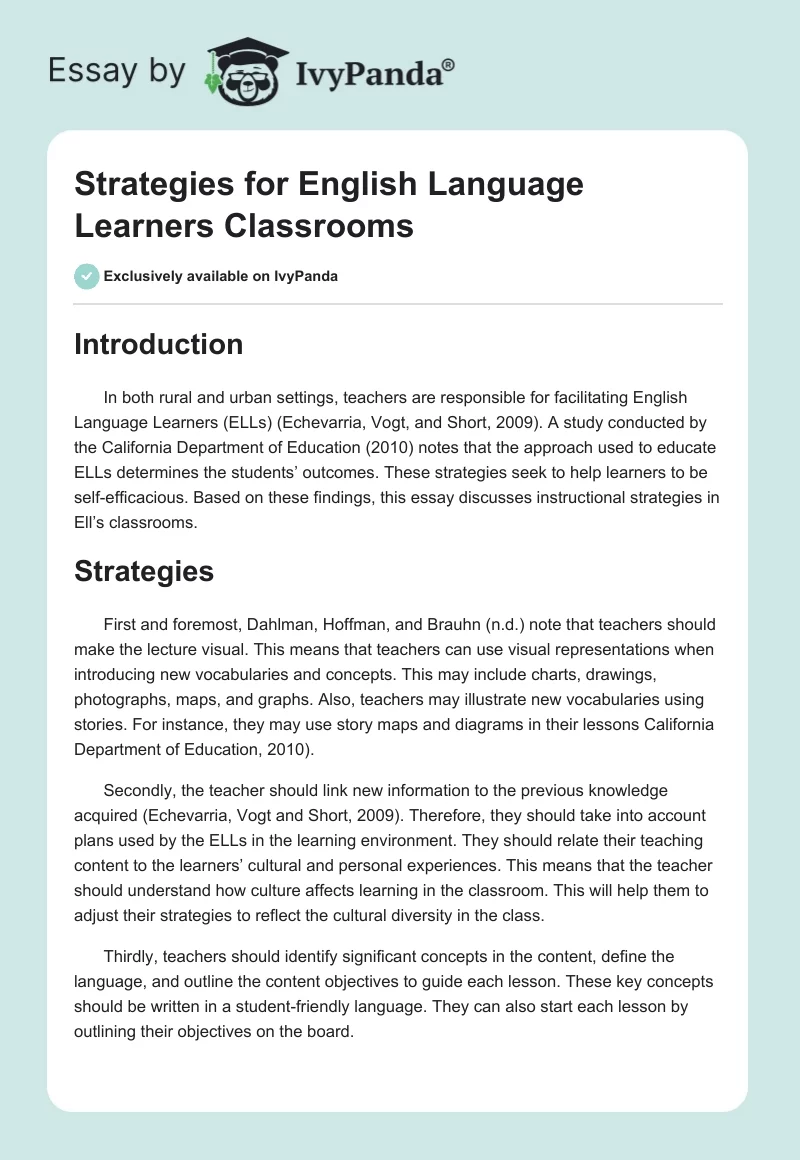 Strategies for English Language Learners Classrooms. Page 1