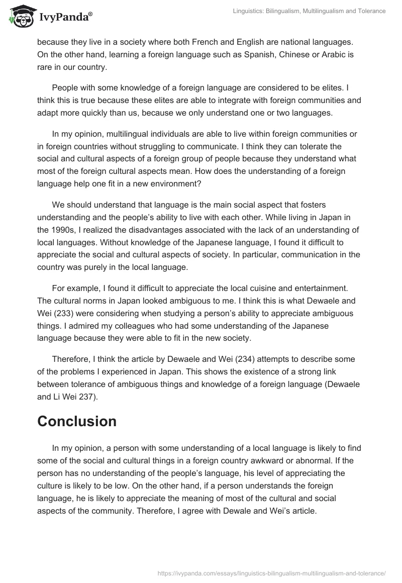 Linguistics: Bilingualism, Multilingualism and Tolerance. Page 2