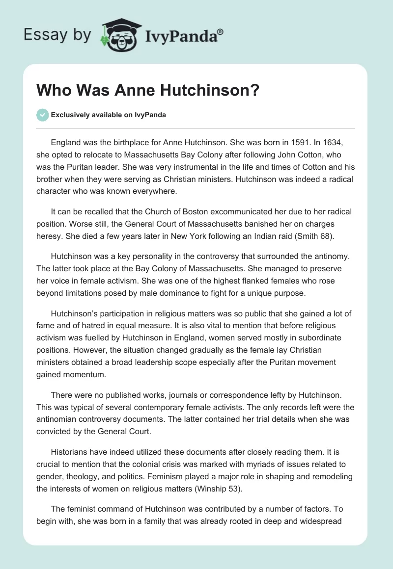 Who Was Anne Hutchinson?. Page 1
