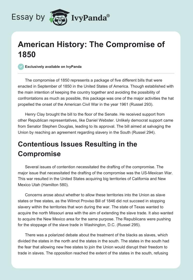 American History: The Compromise of 1850. Page 1