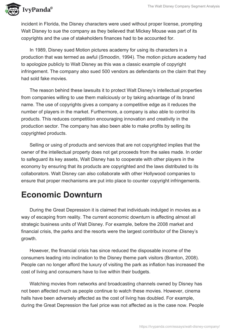 The Walt Disney Company Segment Analysis. Page 3