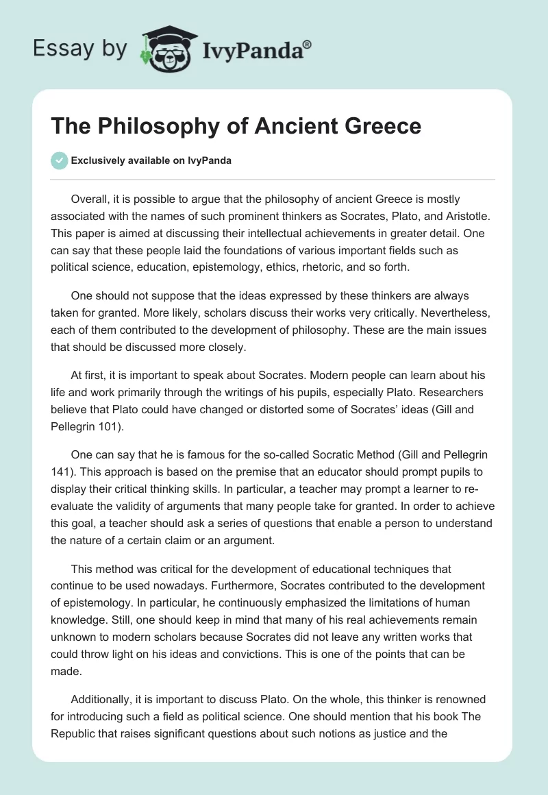 The Philosophy of Ancient Greece. Page 1