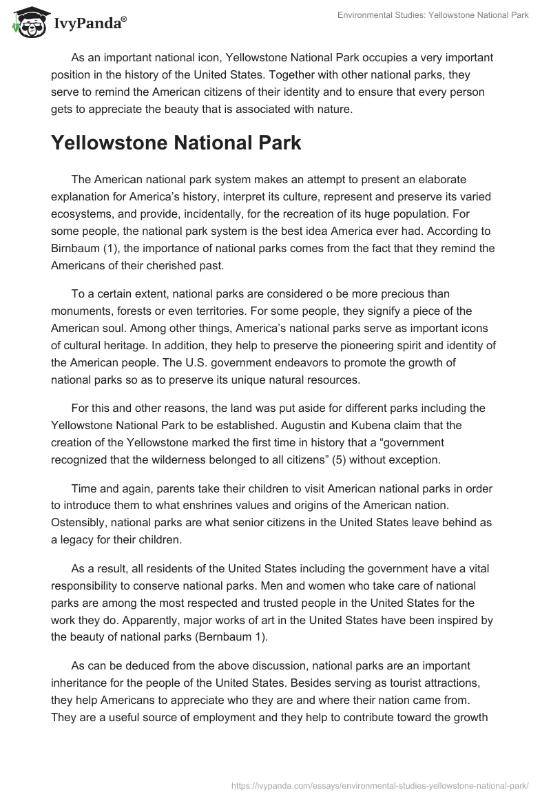 Environmental Studies: Yellowstone National Park. Page 2