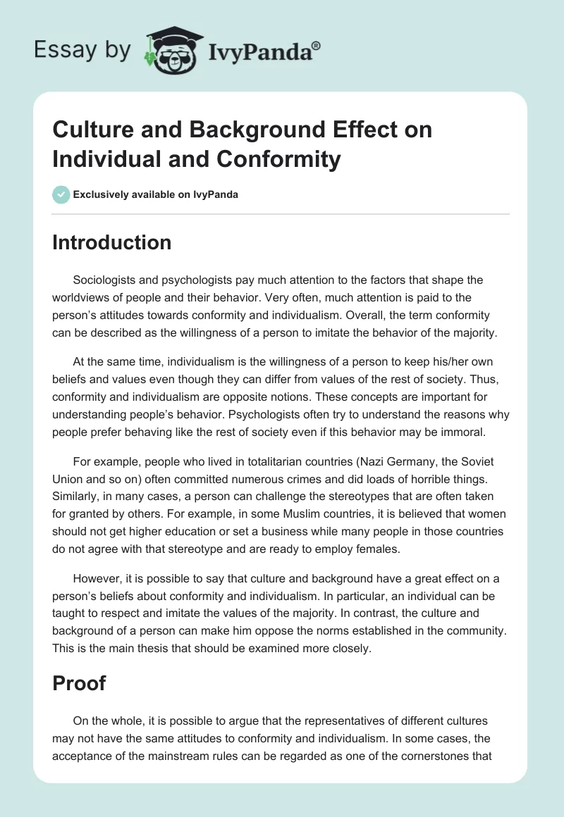 Culture and Background Effect on Individual and Conformity. Page 1