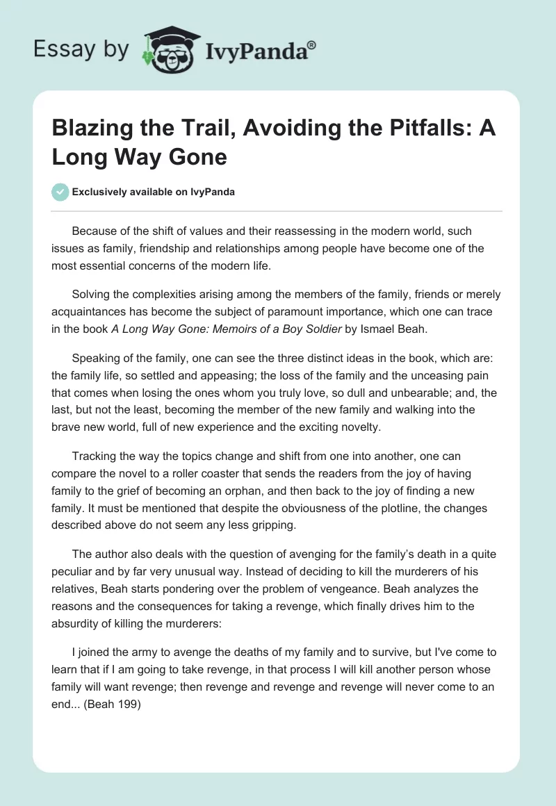 Blazing the Trail, Avoiding the Pitfalls: A Long Way Gone. Page 1