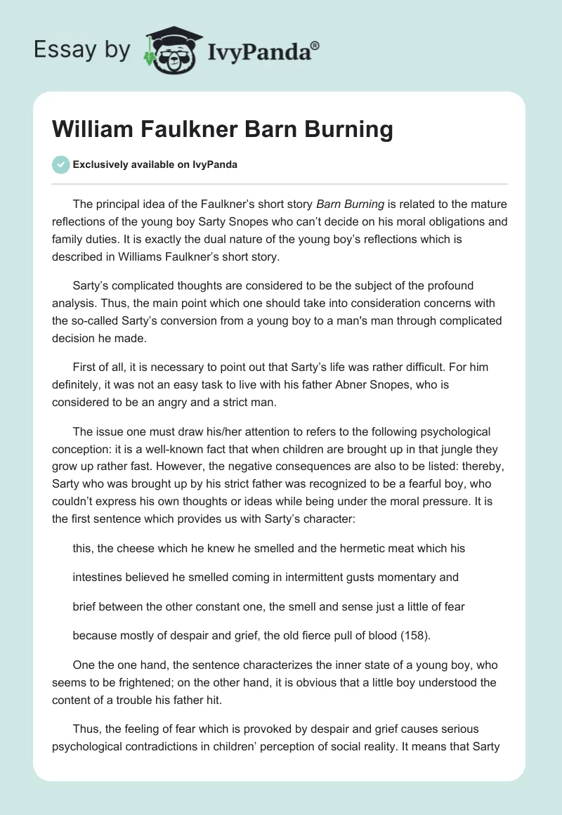 William Faulkner Barn Burning. Page 1