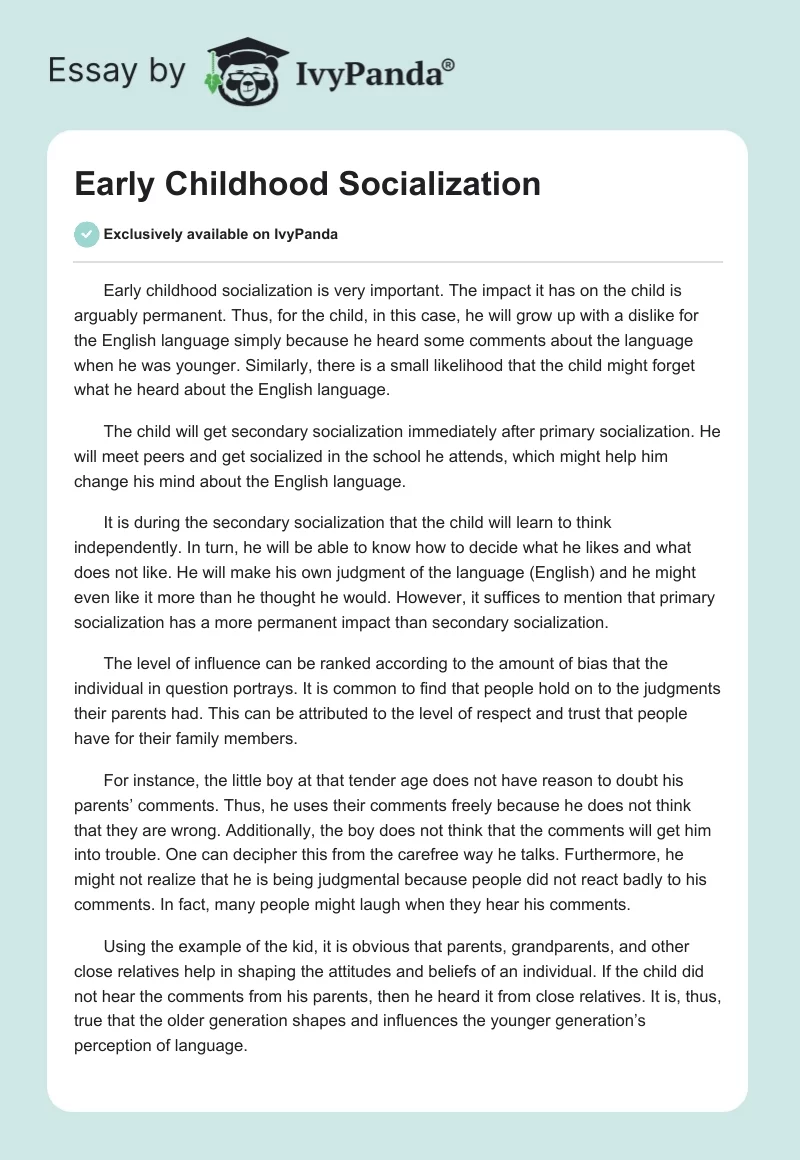 Early Childhood Socialization. Page 1