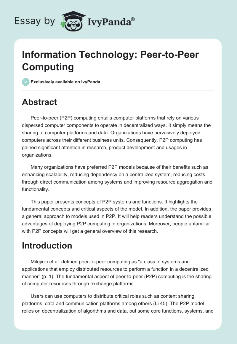 Information Technology: Peer-to-Peer Computing. Page 1