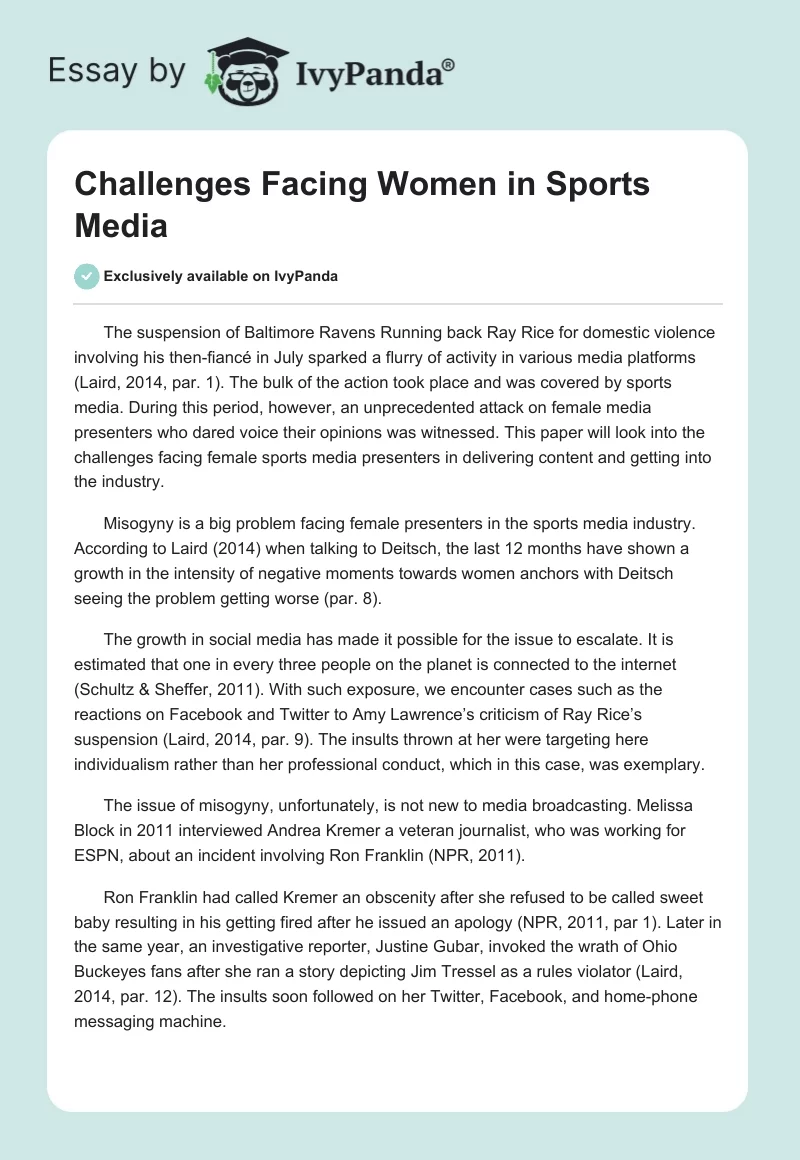 Challenges Facing Women in Sports Media. Page 1