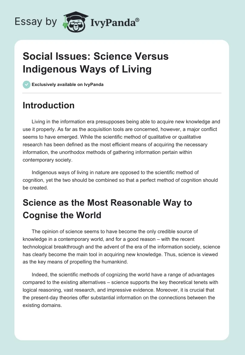 Social Issues: Science Versus Indigenous Ways of Living. Page 1