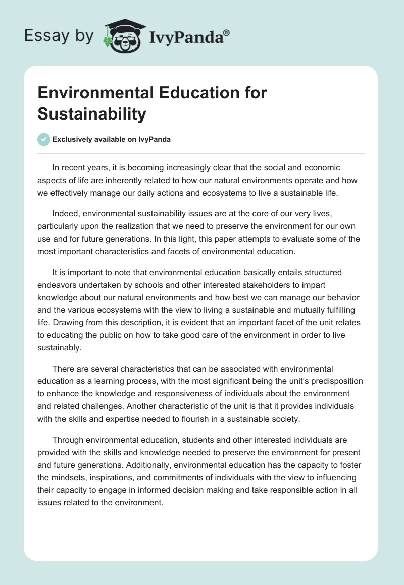 Environmental Education for Sustainability. Page 1