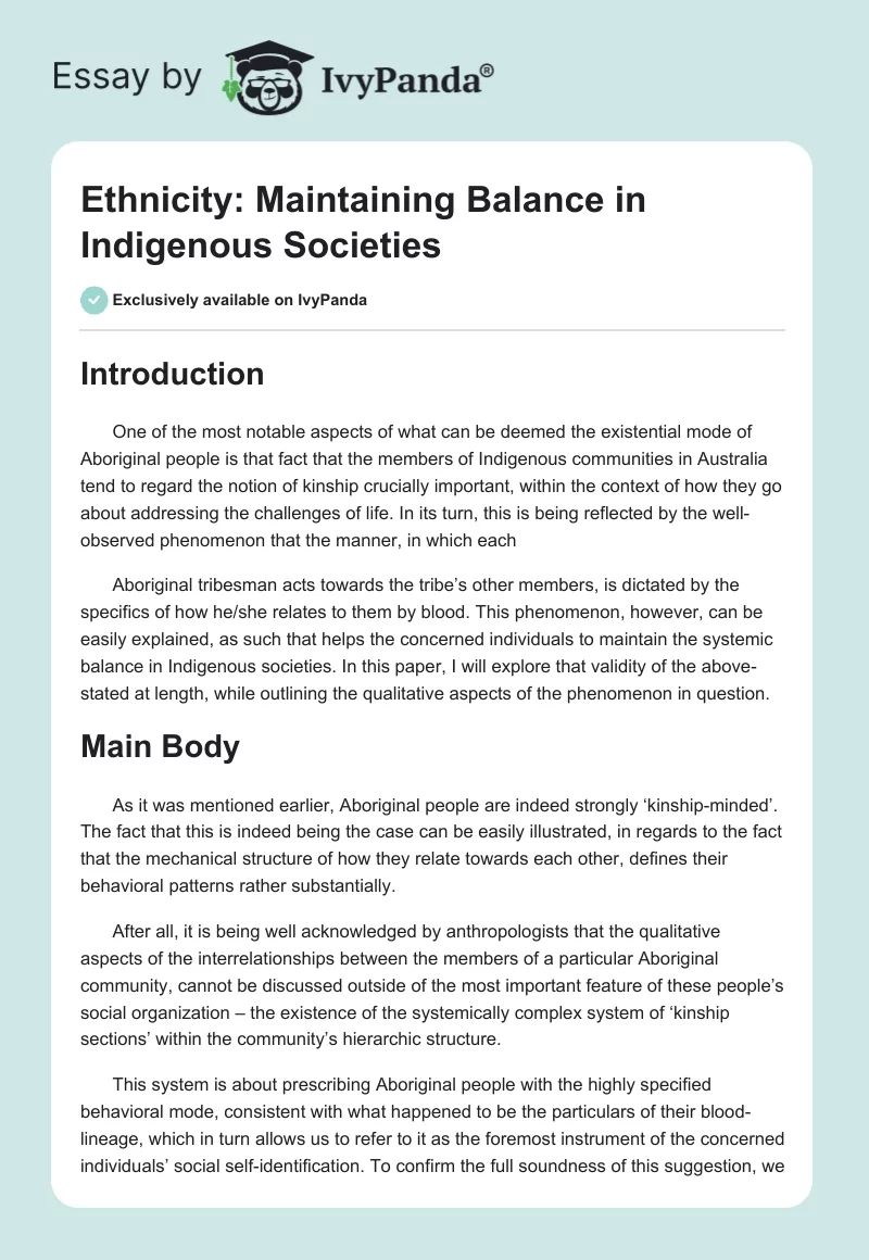 Ethnicity: Maintaining Balance in Indigenous Societies. Page 1