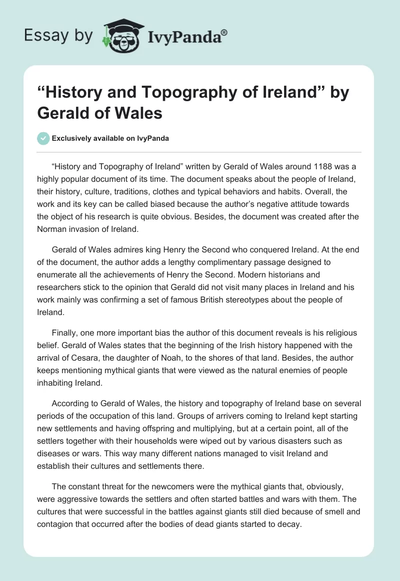 “History and Topography of Ireland” by Gerald of Wales. Page 1