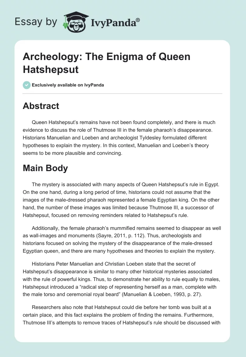 Archeology: The Enigma of Queen Hatshepsut. Page 1