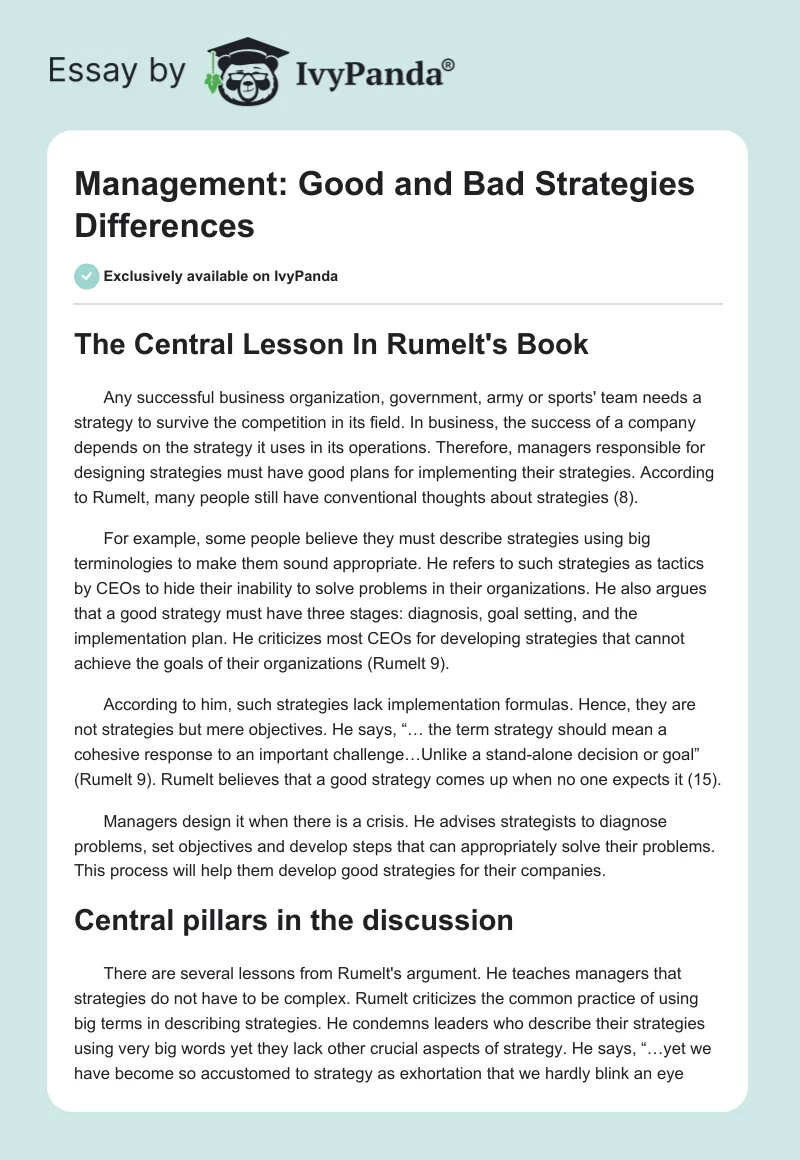Management: Good and Bad Strategies Differences. Page 1