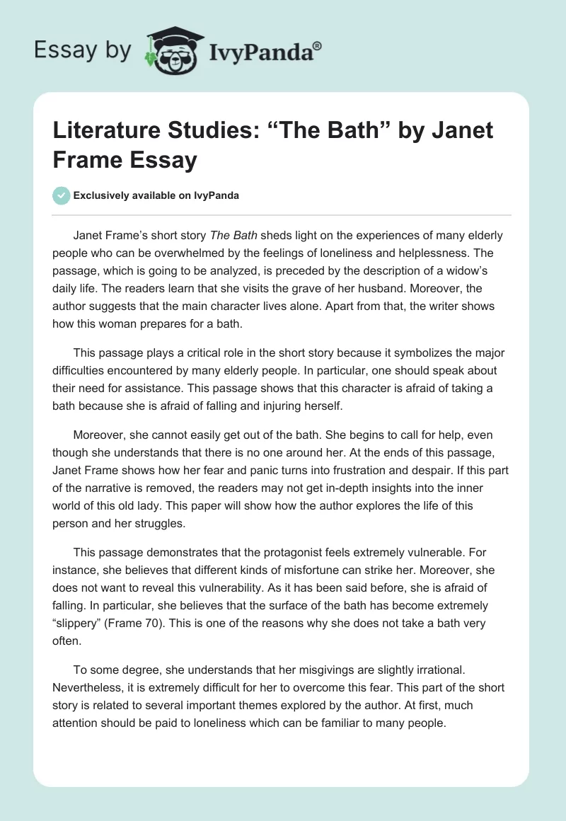 Literature Studies: “The Bath” by Janet Frame Essay. Page 1