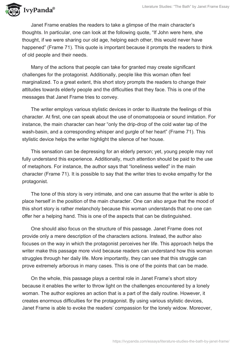 Literature Studies: “The Bath” by Janet Frame Essay. Page 2