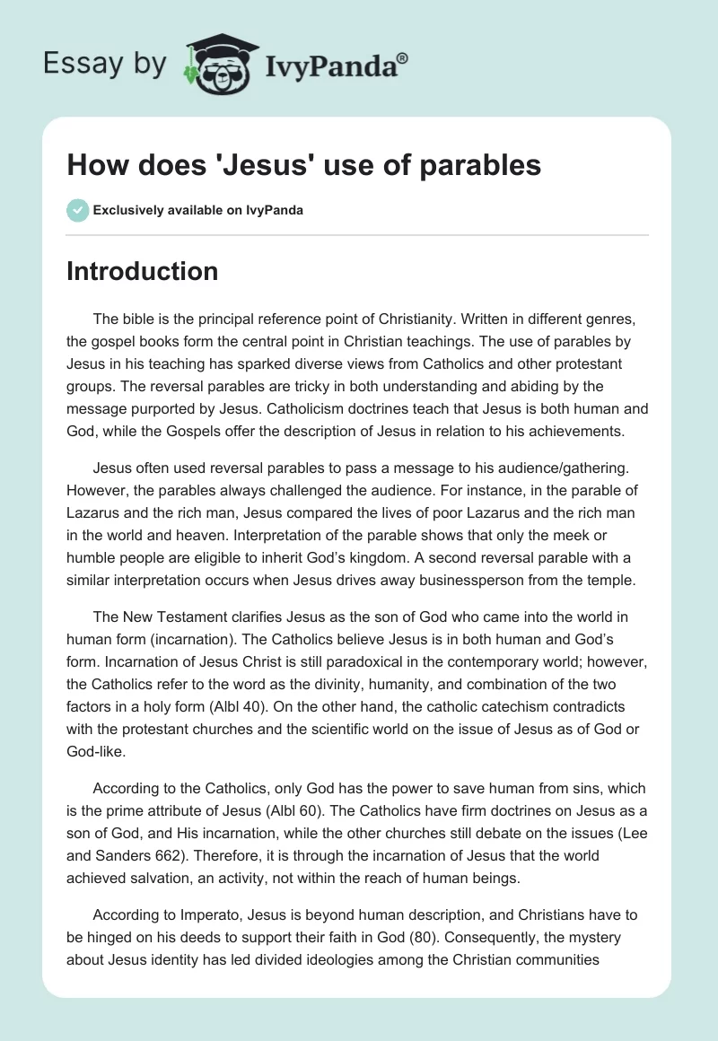 How does 'Jesus' use of parables. Page 1