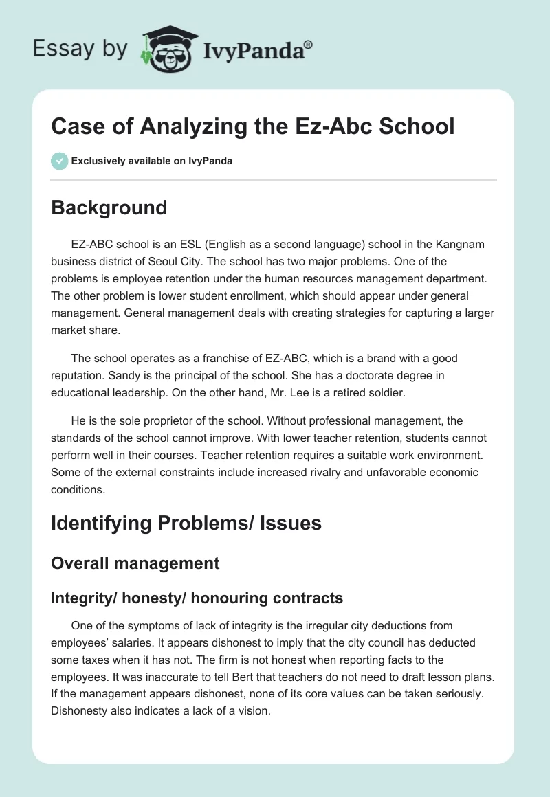 Case of Analyzing the Ez-Abc School. Page 1