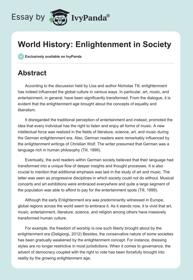 World History: Enlightenment in Society. Page 1