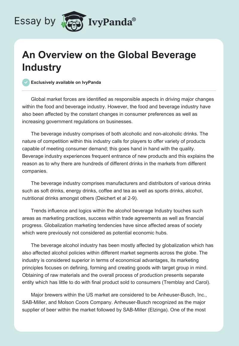 An Overview on the Global Beverage Industry. Page 1