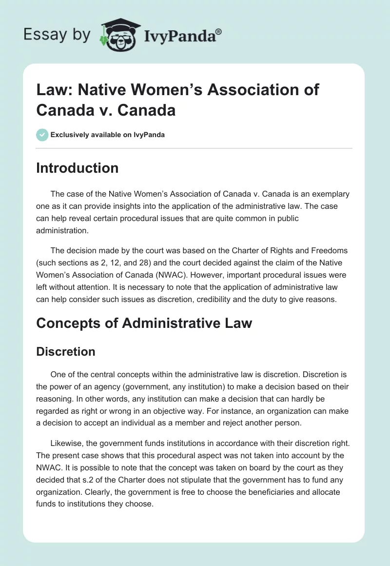 Law: Native Women’s Association of Canada v. Canada. Page 1