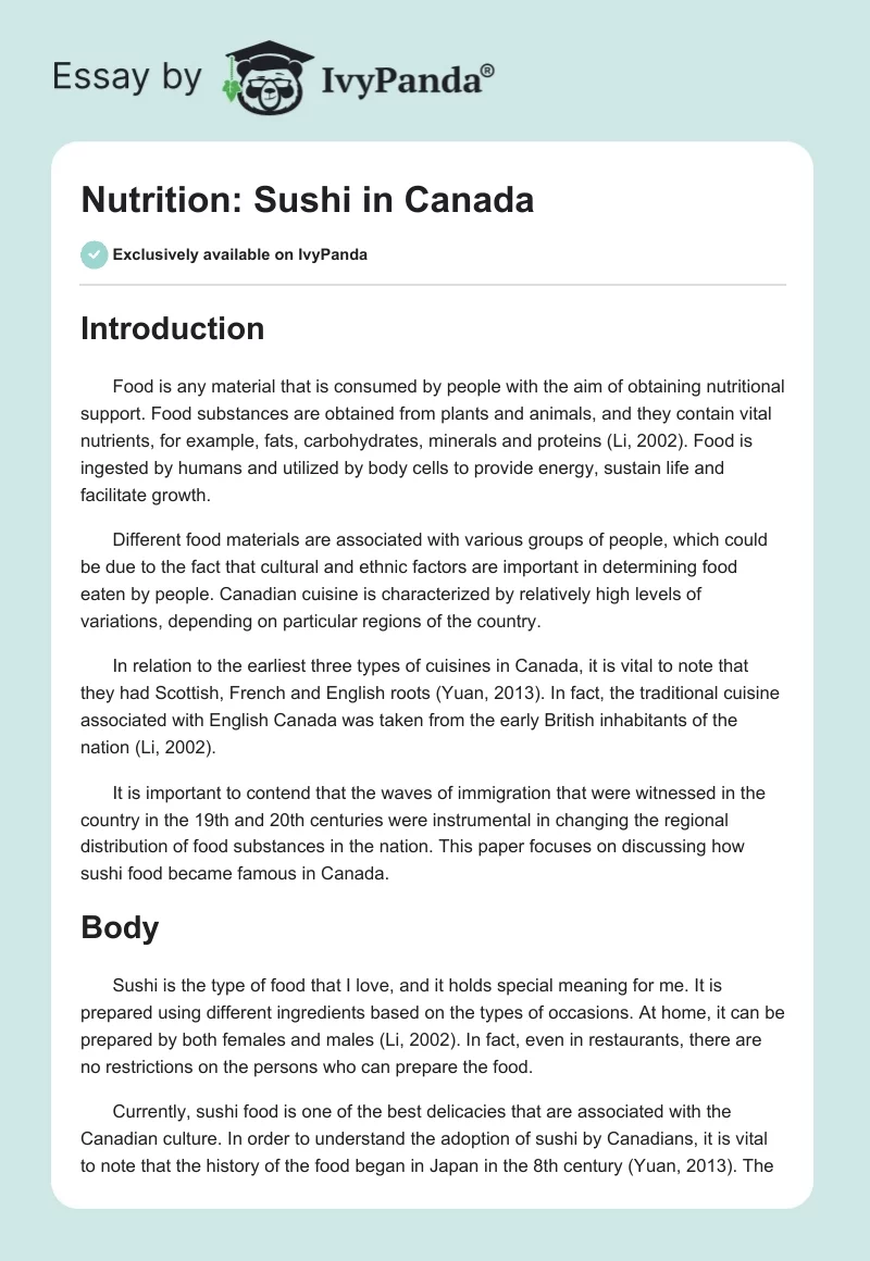 Nutrition: Sushi in Canada. Page 1