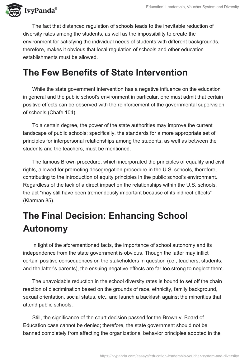 Education: Leadership, Voucher System and Diversity. Page 2