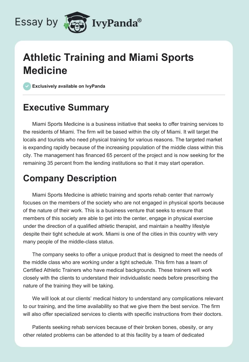 Athletic Training and Miami Sports Medicine. Page 1