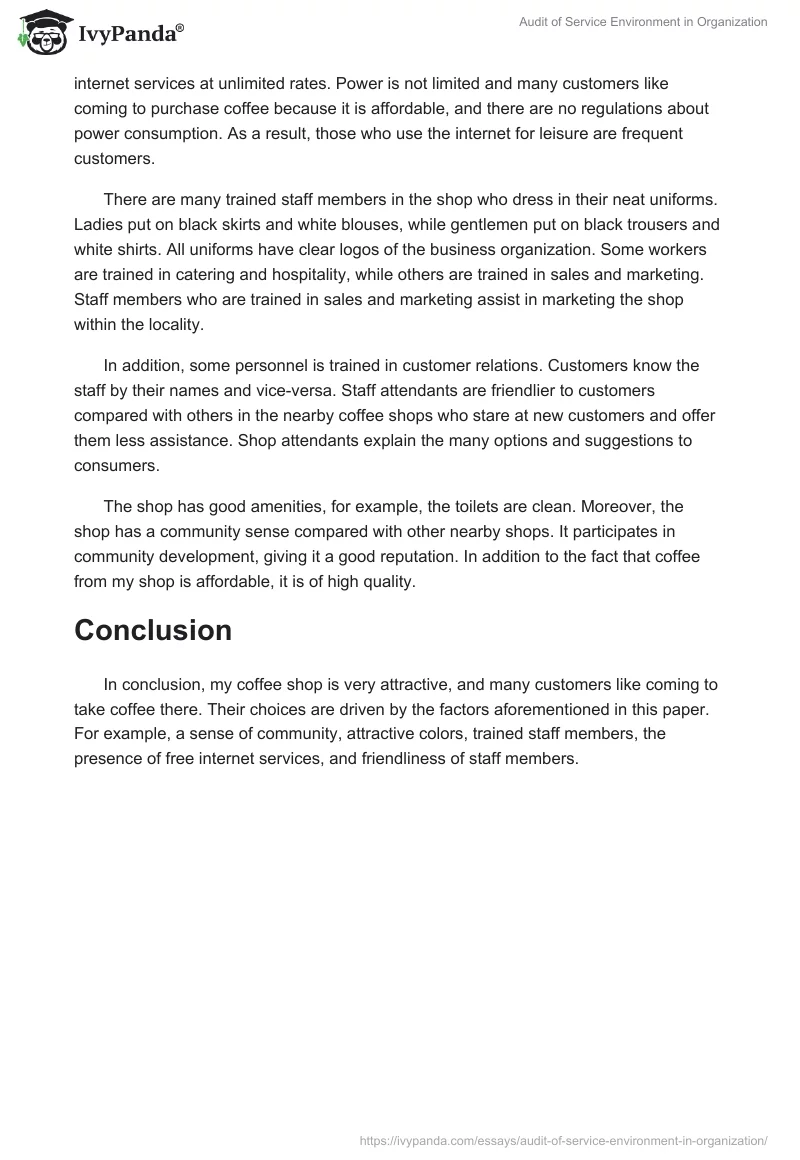 Audit of Service Environment in Organization. Page 2