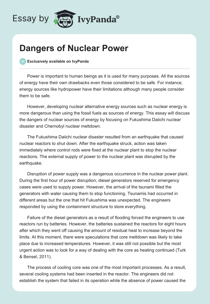 Dangers of Nuclear Power. Page 1