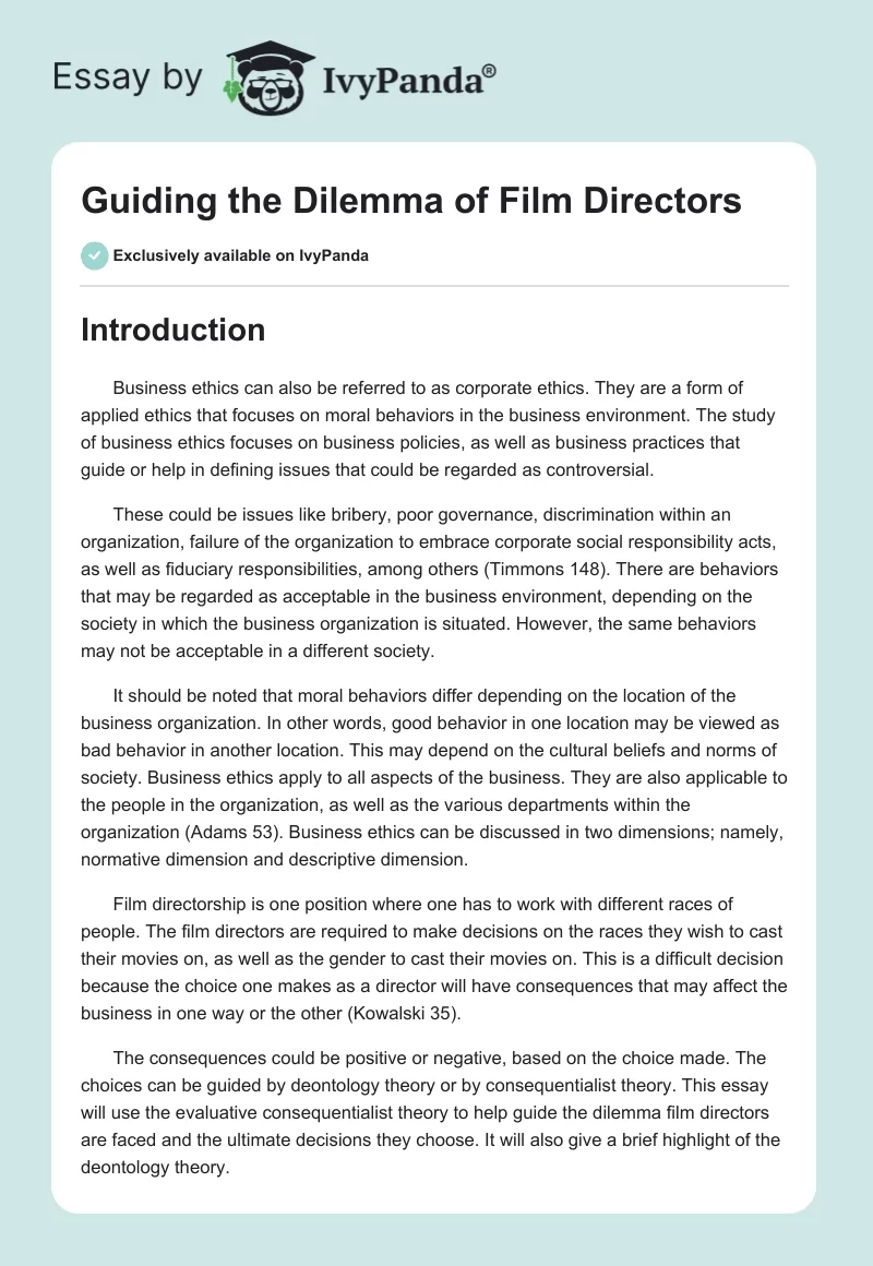Guiding the Dilemma of Film Directors. Page 1