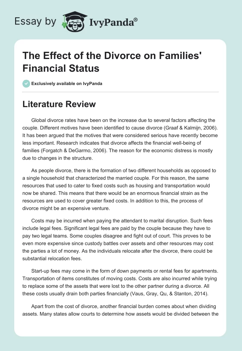 The Effect of the Divorce on Families' Financial Status. Page 1