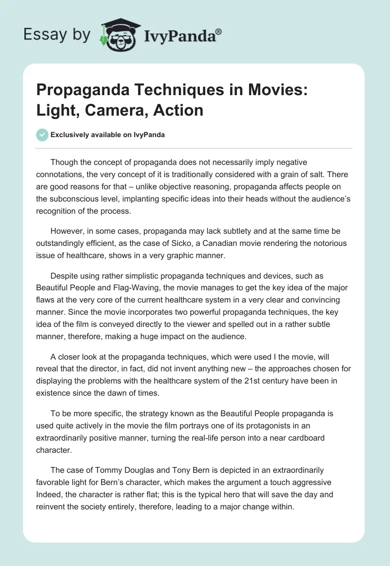 Propaganda Techniques in Movies: Light, Camera, Action. Page 1