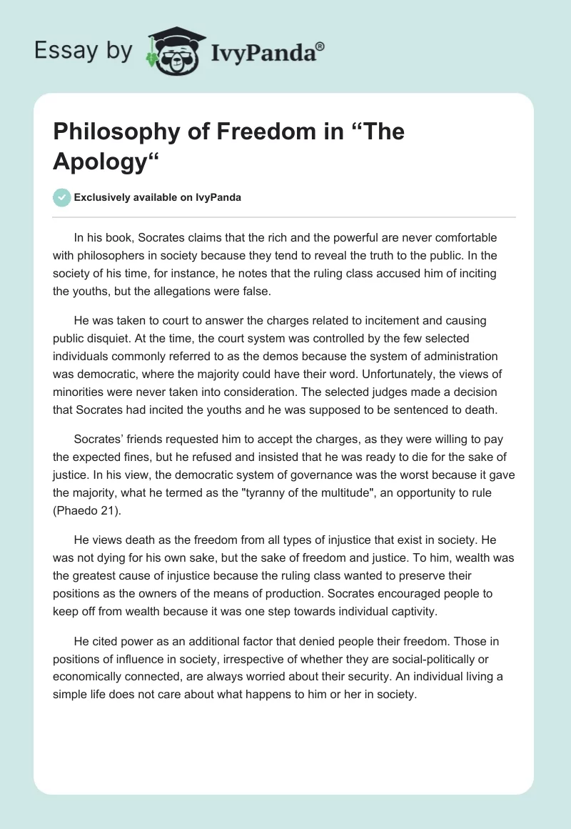 Philosophy of Freedom in “The Apology“. Page 1