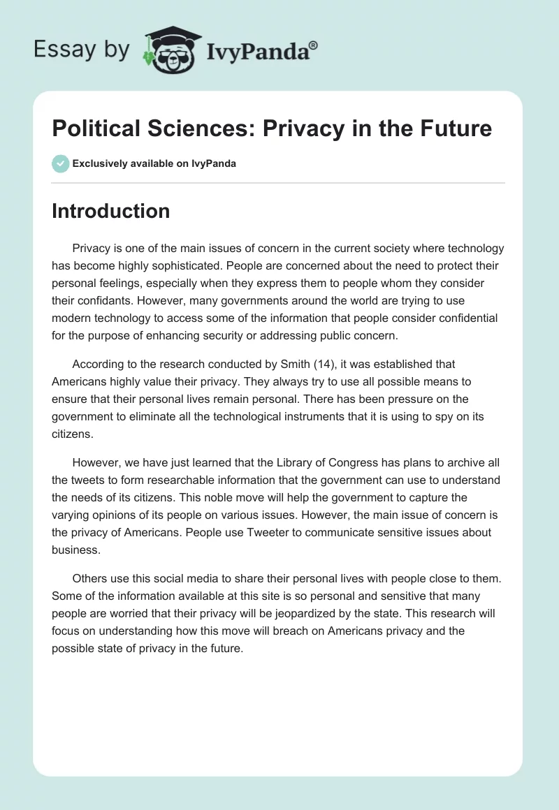 Political Sciences: Privacy in the Future. Page 1