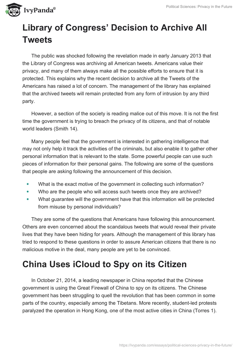 Political Sciences: Privacy in the Future. Page 2