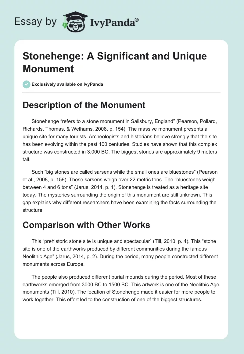 Stonehenge: A Significant and Unique Monument. Page 1
