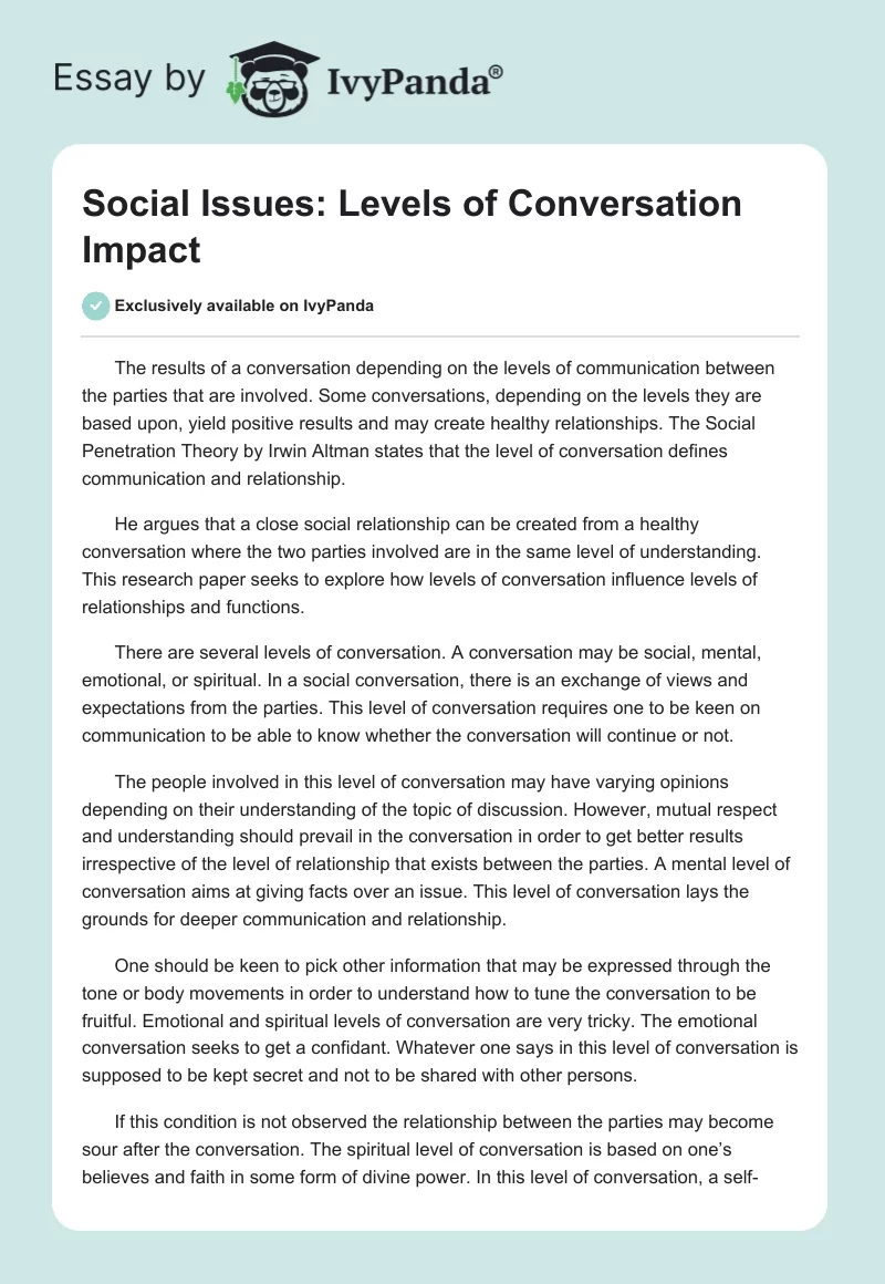 Social Issues: Levels of Conversation Impact. Page 1