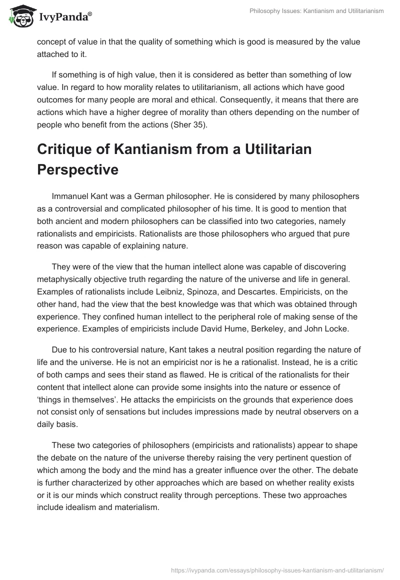 Philosophy Issues: Kantianism and Utilitarianism. Page 2
