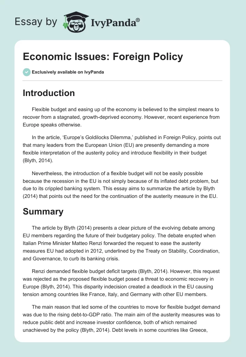 Economic Issues: Foreign Policy. Page 1