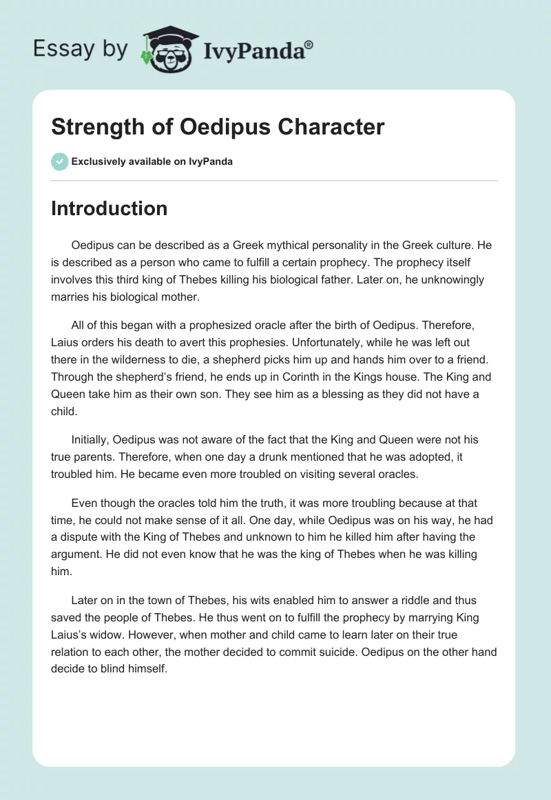 Strength of Oedipus Character. Page 1